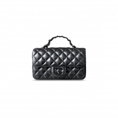 CHANEL MASTER MINI LAMBSKIN QUILTED COCO POP TOP HANDLE FLAP BLACK 3695246 (20*12.5*6cm)